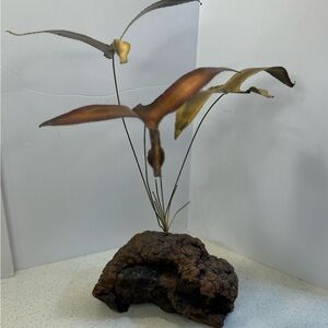1960s Brutalist MCM Style Brass and Copper Seagulls in Flight Sculpture on Drift